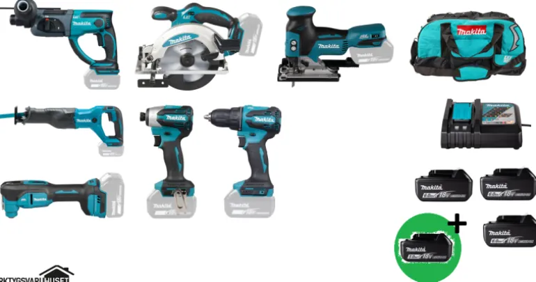 Makita DLX6141G PLUS Combokit 7 st maskiner & väska +1st extra 5,0Ah-batteri-på-köpet! Värde 995:-