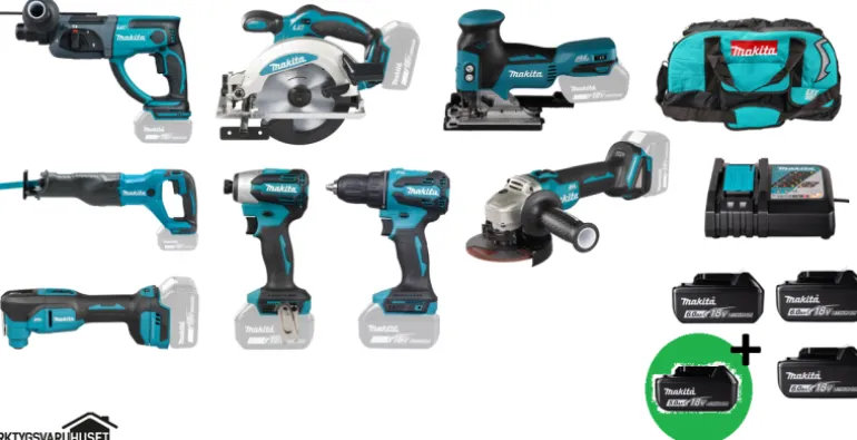 Makita DLX6141G PlusPlus Combokit 8 st maskiner & väska +1st extra 5,0Ah-batteri-på-köpet! Värde 995:-