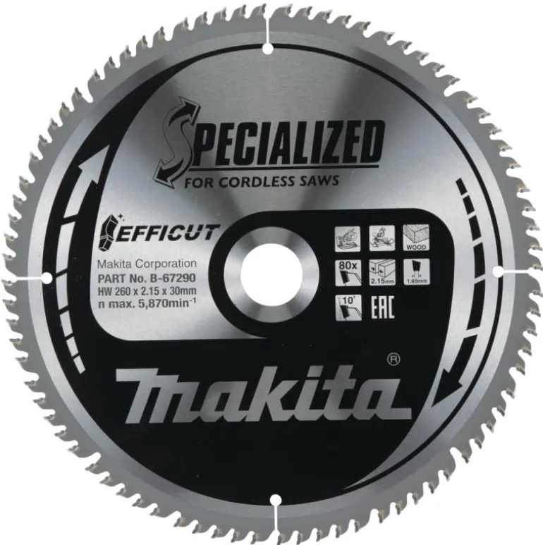 Sågklinga Trä 260x30x2,15 80T Efficut